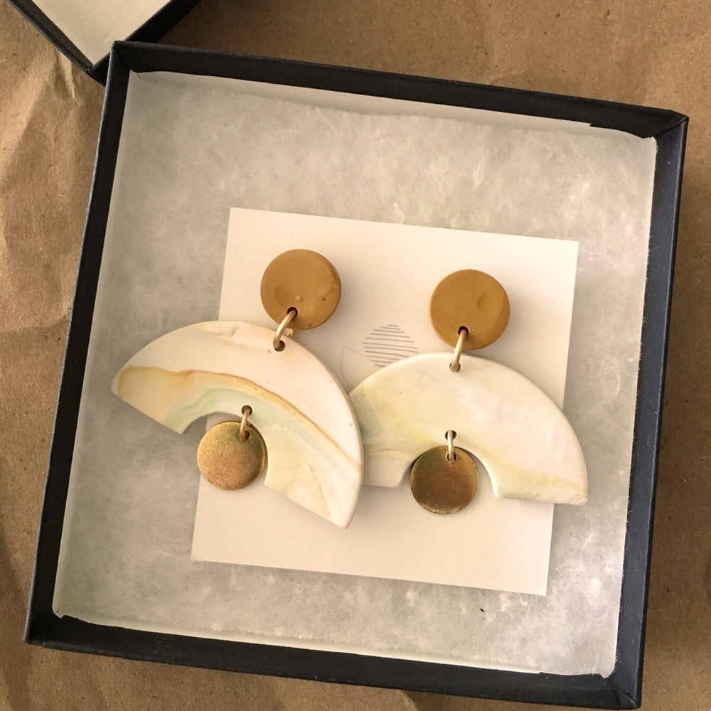 Handmade, Lightweight Clay Dangle Earrings in Cream